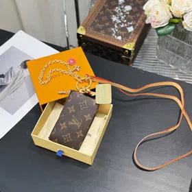 Louis Vuitton LV brown old flower canvas chain key bag zipper coin-4049  